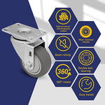 3-Inch Plate Casters, Pack of 4, Heavy-Duty Thermoplastic Rubber Swivel Casters with 1000 lbs Total Capacity
