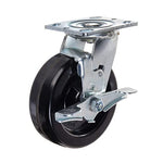 4-Pack Heavy-Duty Plate Casters with 6" Phenolic Wheels, 4000 lbs Total Capacity, Swivel with Brake and Extra 2-Inch Width on Top Plate