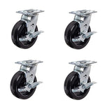 4-Pack Heavy-Duty Plate Casters with 6" Phenolic Wheels, 4000 lbs Total Capacity, Swivel with Brake and Extra 2-Inch Width on Top Plate