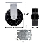 4 Pack Heavy Duty Plate Casters with Phenolic Wheels, 5 Inch Size and 4000 lbs Total Capacity, Featuring 2 Swivel Casters with Brakes and 2 Rigid Casters with Extra 2-Inch Width on Top Plate