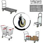 5-Inch Polyurethane Shopping Cart Caster Replacement Kit - Set of 4 with Stepped & Full Tread Faces - 1400lbs Capacity - Dark Blue Beige