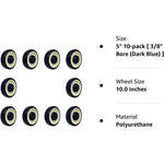 10-Pack Heavy Duty 5" Polyurethane Shopping Cart Wheels - 2500 lbs Total Capacity with Double Ball Bearings
