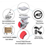Industrial Polyurethane Caster Set - 4" x 2" Heavy Duty Casters with 3000 LB Load Capacity, Ideal for Furniture, Workbench, Tool Box - 2 Swivel & 2 Brake Casters Included