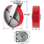 Industrial Polyurethane Casters - 8"x2" Heavy Duty Set of 4 with 6000 LB Load-Bearing Capacity - Perfect for Furniture, Workbenches, and Tool Boxes