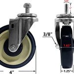 5 Inch Heavy Duty Stem Caster Wheels (3/8" Bore, 4 Pack) for Smooth Cart Movement on Furniture, Storehouse, Workbench
