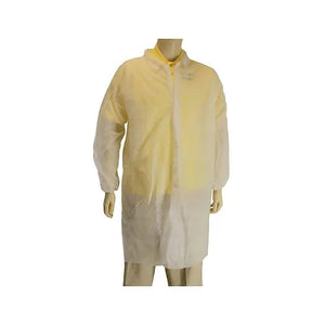 Lab Coat - White Polypropylene Spun Bond, Snap-On, No Pockets, Elastic Wrist, Sizes: M-3XL - Case of 50