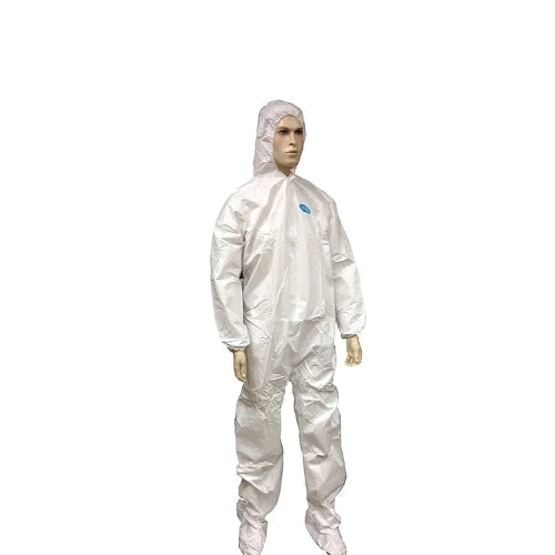 SMS Coverall with Attached Hood and Boots, Elastic Wrists, White, 50G - Sizes S to 4XL, Case of 25