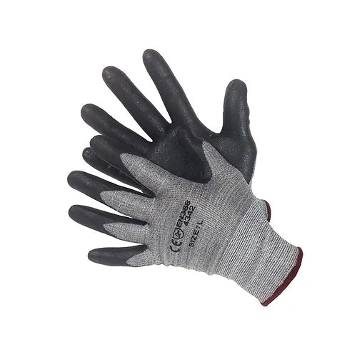 Cut Resistant Gloves, Black Nitrile Rubber Palm Coated, Sizes XS-2XL