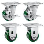 2" Wide Polyurethane on Cast Iron Casters Industrial Strength (Green)
