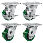 2" Wide Polyurethane on Cast Iron Casters Industrial Strength (Green)