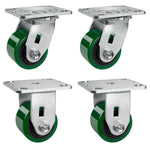 2" Wide Polyurethane on Cast Iron Casters Industrial Strength (Green)
