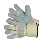 Cow Split Leather Gloves with Knuckle Strap, Canvas Back, Machine Washable, Canvas Starched Cuff, Sizes S-XL