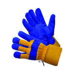 Thermal Line Mechanic Gloves - Blue Split Cowhide Leather Palm, Rubberized Cuff, TR2 Polyester, Size LG