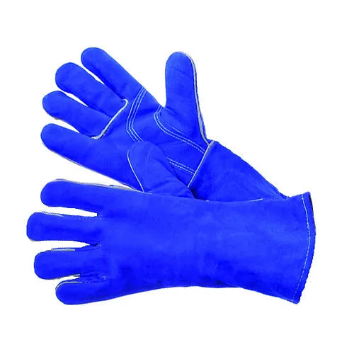 Welder Gloves, Blue, Kevlar Thread Sewn, Full Sock Lined, Reinforced Thumb, Cow Split Leather, Gunn Pattern, Size Large