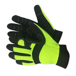 Hi-Viz Green Mechanic Gloves, Synthetic, Full Fingers, Sizes S-XL