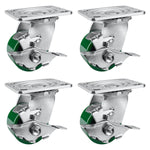 2" Wide Polyurethane on Cast Iron Casters Industrial Strength (Green)