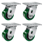 2" Wide Polyurethane on Cast Iron Casters Industrial Strength (Green)