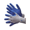 Grey String Knit Gloves with Blue Textured Latex Coating, Size S-XL