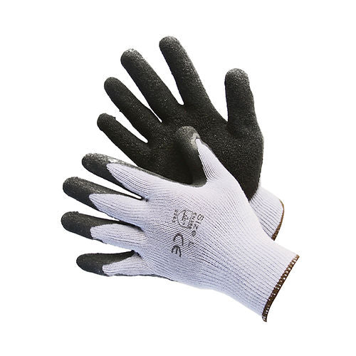 Grey/Black String Knit Gloves with Black Latex Coating, Size S-XL