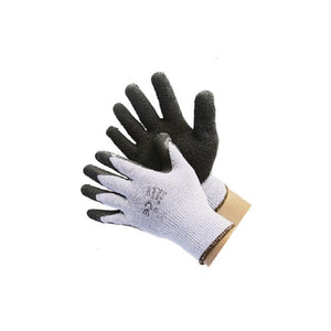 Black String Knit Gloves with Black Textured Latex Coating, Size S-XL