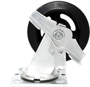 Heavy Duty 5" Plate Casters with 2" Width, 2200 lbs Total Capacity - Pack of 4 (2 Swivel with Brakes, 2 Rigid) - Rubber Mold on Steel Wheel - Top Plate Caster