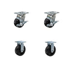 4" Heavy Duty Plate Caster Set - 4 Pack, 3600 lbs Total Capacity, Phenolic Wheel, Extra Width 2 inches, Top Plate Mount, 2 Swivel with Brakes and 2 Rigid