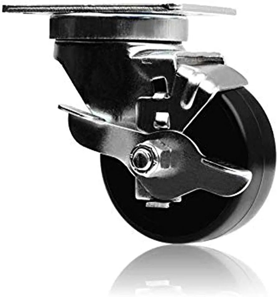 Maximize Mobility: 8 Pack 3" Polyolefin Plate Casters with Black Rubber Top, Swivel with Brakes, 2640 lbs Total Capacity