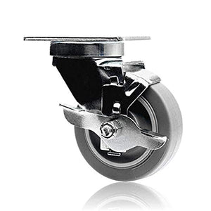 Pack of 8 Heavy Duty Plate Casters with 3.5" Thermoplastic Rubber Wheels and 2400 lbs Total Capacity - Swivel with Brakes