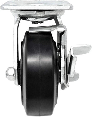 Heavy-Duty 5" Plate Casters with 2" Width - 2 Pack, 1100 lbs Total Capacity, Swivel with Brake, Rubber Mold on Steel Wheel, Easy to Install Top Plate Caster
