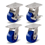 2" Wide Solid Polyurethane Stainless Steel Caster (Blue)