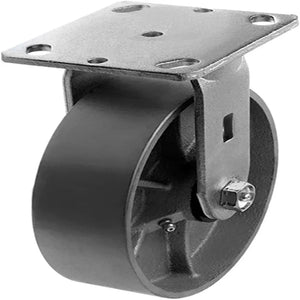 6" Plate Caster Set: Heavy Duty Steel Cast Iron Wheel with 2" Width Plate, 1200 lbs Total Capacity, Rigid (Silver, Set of 4)