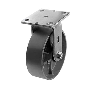 Heavy Duty 6" Plate Caster with 2" Extra Width Top Plate, 1200 lbs Total Capacity - Silver Rigid Steel Cast Iron Wheel