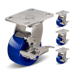 2" Wide Solid Polyurethane Stainless Steel Caster (Blue)