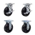4-Pack 6-Inch Heavy Duty Plate Casters with Phenolic Wheels - 4000 lbs Total Capacity, 2 Swivel with Brakes and 2 Rigid, Extra 2-Inch Width Top Plate