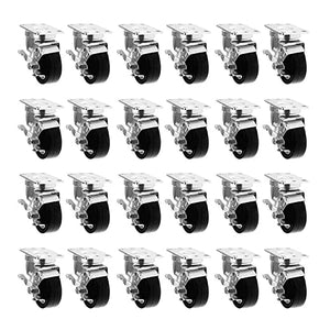 3" 24 Pack Plate Caster Polyolefin Black Rubber Top Plain Plate Swivel Caster, Top Plate Caster, 7920 lbs Total Capacity (3 inches Pack of 24, 24 Swivel w/Brakes)