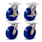 2" Wide Solid Polyurethane Stainless Steel Caster (Blue)