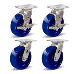 2" Wide Solid Polyurethane Stainless Steel Caster (Blue)