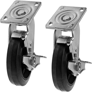 Heavy-Duty 5" Plate Casters with 2" Width - 2 Pack, 1100 lbs Total Capacity, Swivel with Brake, Rubber Mold on Steel Wheel, Easy to Install Top Plate Caster