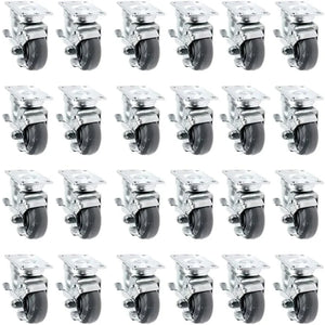 24-Pack Heavy-Duty Gray Polyurethane Plate Casters with 7200lbs Total Capacity - Swivel with Brakes - 3 Inch Wheel Diameter