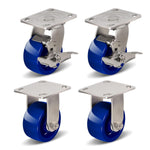 2" Wide Solid Polyurethane Stainless Steel Caster (Blue)