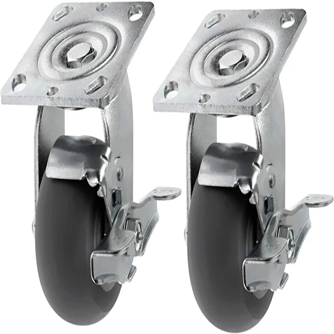 4" 2 Pack Plate Caster, Crowned Thermoplastic Heavy Duty Rubber Gray Swivel Caster, Top Plate Casters, 700 lbs Total Capacity (4 inches Pack of 2, Swivel w/Brake)