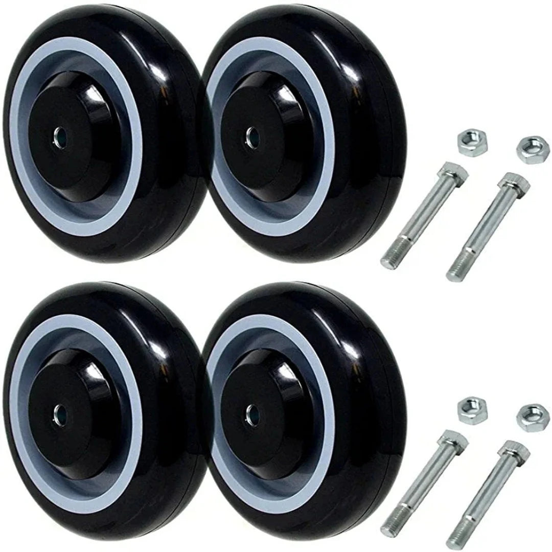 5" Polyurethane Shopping Cart Wheels, Stepped and Full Tread Face with Double Ball Bearings, 4 Pack, 1400 lbs Total Capacity