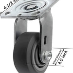 4" 4 Pack Plate Caster, Thermoplastic Heavy Duty Rubber Gray Swivel Rigid Caster, Top Plate Caster, 1400 lbs Total Capacity (4 inches Pack of 4, 2 Swivel & 2 Rigid)