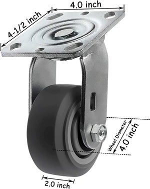 4" 4 Pack Plate Caster, Thermoplastic Heavy Duty Rubber Gray Swivel Rigid Caster, Top Plate Caster, 1400 lbs Total Capacity (4 inches Pack of 4, 2 Swivel & 2 Rigid)