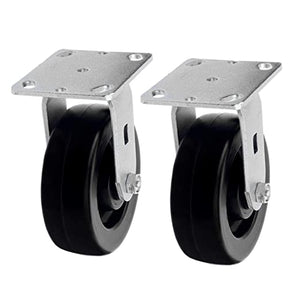 2-Pack Heavy Duty Rigid Plate Casters, 6-Inch Polyolefin Wheels with Double Ball Roller Bearings and Extra Width Top Plate for 1600lbs Total Capacity