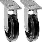 Heavy Duty 5" Plate Casters with 2" Extra Width - 2 Pack, Swivel Rubber Molded Steel Wheel with 1100 lbs Total Capacity