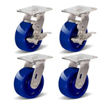 2" Wide Solid Polyurethane Stainless Steel Caster (Blue)