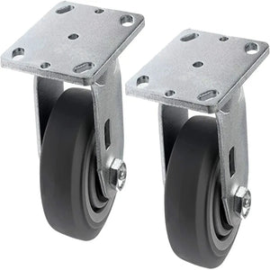 Premium 4" Plate Casters - Set of 2 Heavy Duty Rubber Rigid Casters with 700 lbs Capacity - Ideal for Industrial Use