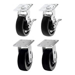 6" 4 Pack Plate Caster, Heavy Duty w/Polyolefin Wheel, Top Plate Caster Extra Width 2 inches, 3200 lbs Total Capacity (6 inches Pack of 4, 2 Swivel w/Brakes & 2 Rigid)