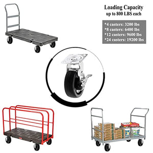 Heavy Duty Plate Caster Set - 6 inch 2-Pack Swivel Casters with Brakes and 2 inch Extra Width, Polyolefin Wheels for a Total Capacity of 1600 lbs.